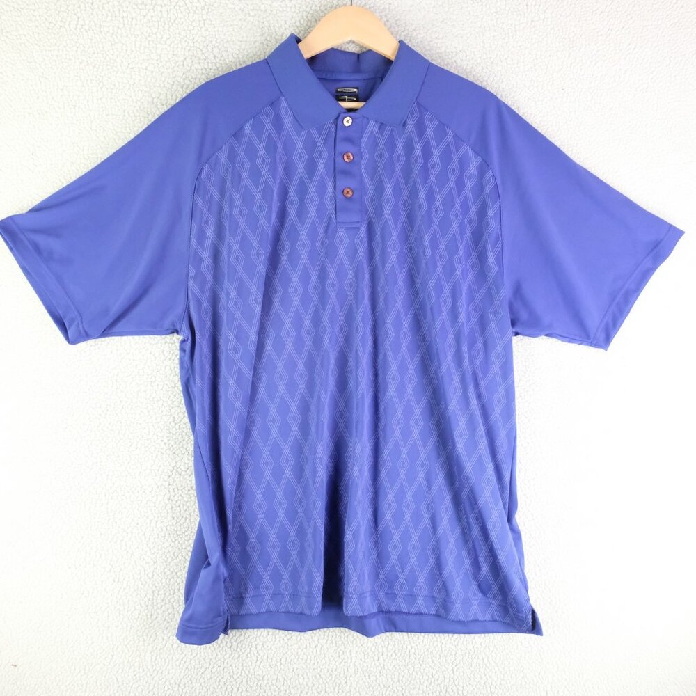 Page & Tuttle Polo Shirt Mens XL Blue Diamond Pattern Cool Swing Golf Polyester